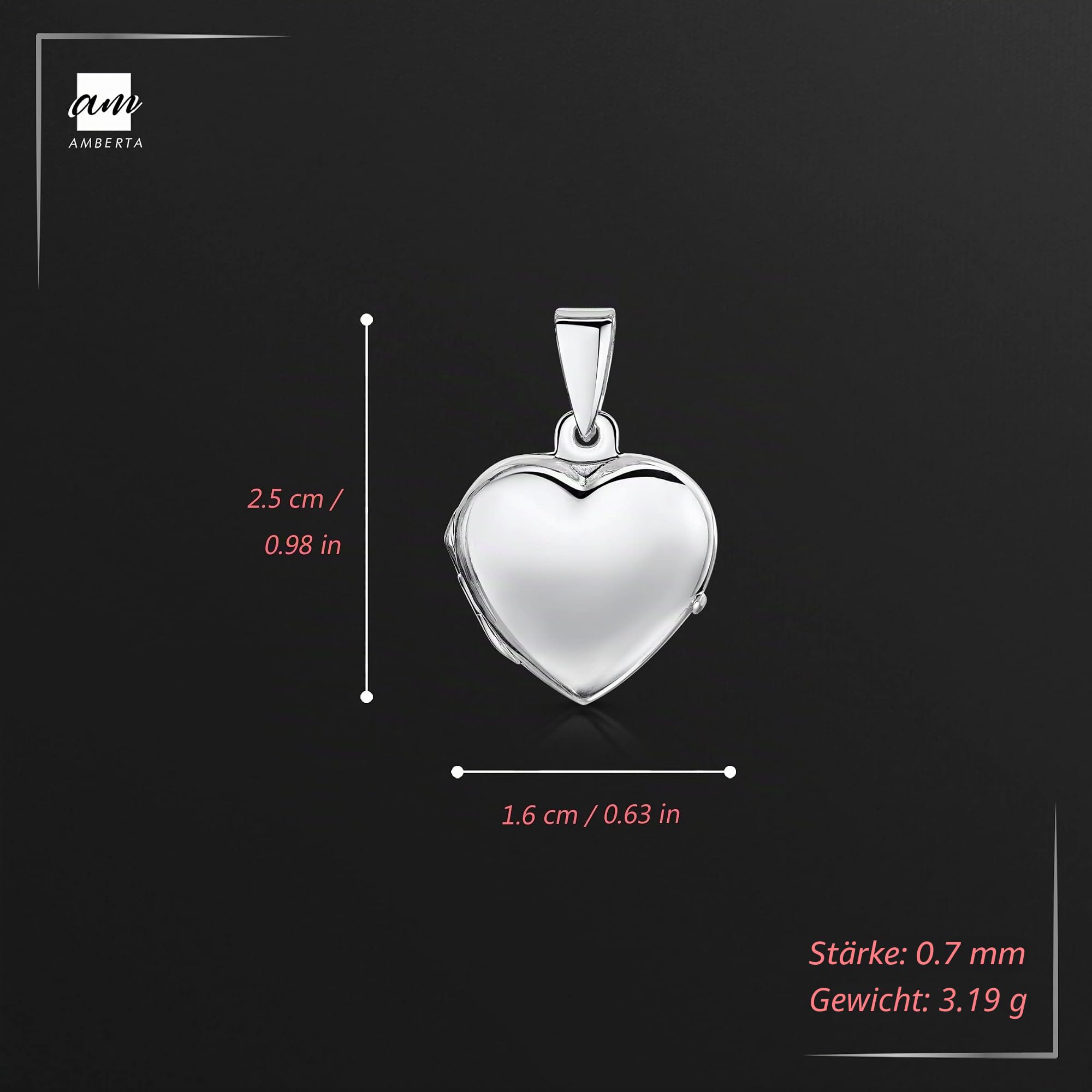 Amberta Medaillon aus 925 Sterling Silber - Anhänger in verschiedenen Formen für Damen - für Fotos und Edelsteine, Sterling-Silber