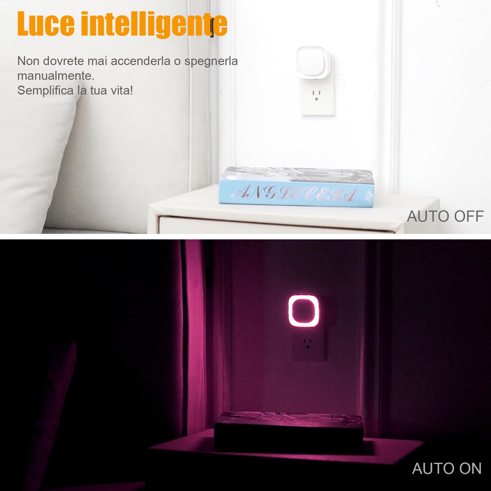 YUNLEX Presa di Luce Notturna con Sensore Crepuscolare, Luce Notturna Bambini 3 livelli di luminosità regolabile per Camera dei Bambini, Bagno, Corridoio, Cucina, Scale (Rosa)
