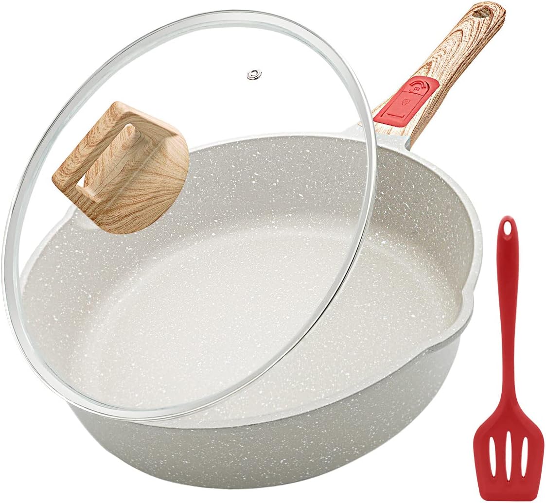 28cm Nonstick Deep Frying Pan with Lid, Skillet Pan for Cooking with Removable Handle, Dishwasher Safe, Oven Safe, Compatible with All Stovetops