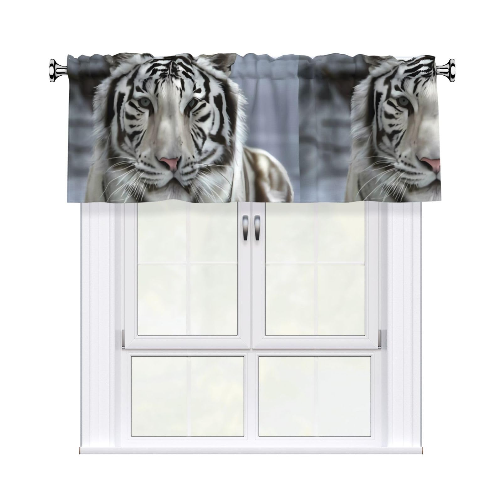 YYHHAOFA White Tiger Prints Durable Kitchen Window Layer – 54x18 Inch 100% Polyester Valance with Precision Construction