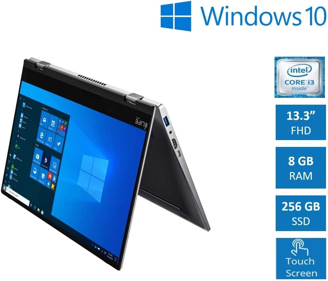 i-Life Zed Note CX3 laptop in tent mode, with key specifications listed next to it.