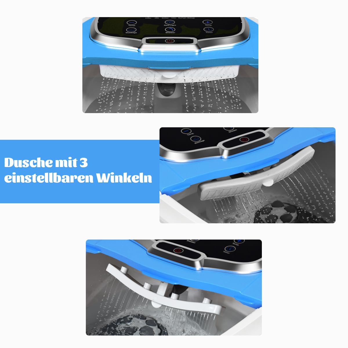 SOARS Fußbad Massagegerät elektrisch, Fußbadewanne mit Abnehmbarer Massagefläche, mobiles Fußmassagegerät mit Heizungs- & Dusch-Funktion, 10-60min Timer, 35-48℃ (Blau)