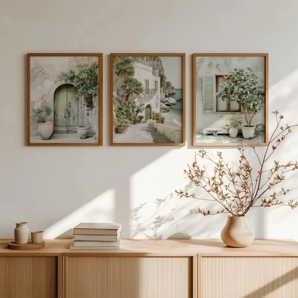 GOSRD Coastal Village Painting Mediterranean Architectural Art Country Photography Living Room Decor(50x70cm-3Pcs)