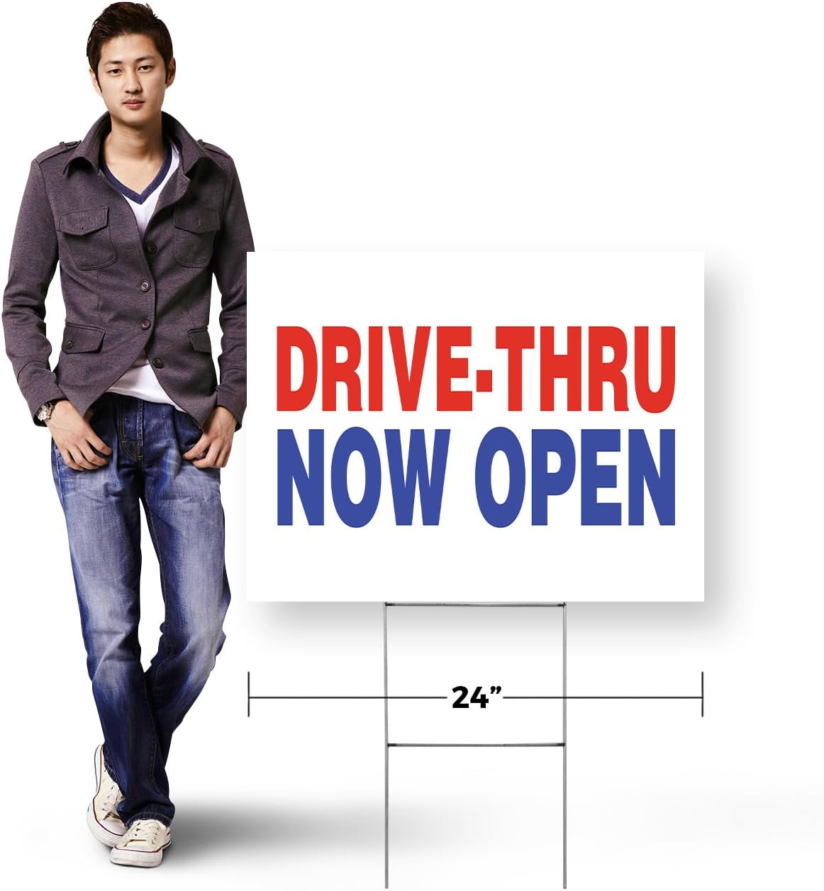Drive Thru Now Open Yard Sign 18 Inch x 24 Inch Double Sided Weatherproof Heavy-Duty Plastic with Stake | Convenient Service, Restaurant Promotions, New Locations | Made in USA