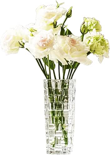Clear Glass Vase for Flowers Square Embossed Rectangle 6in High