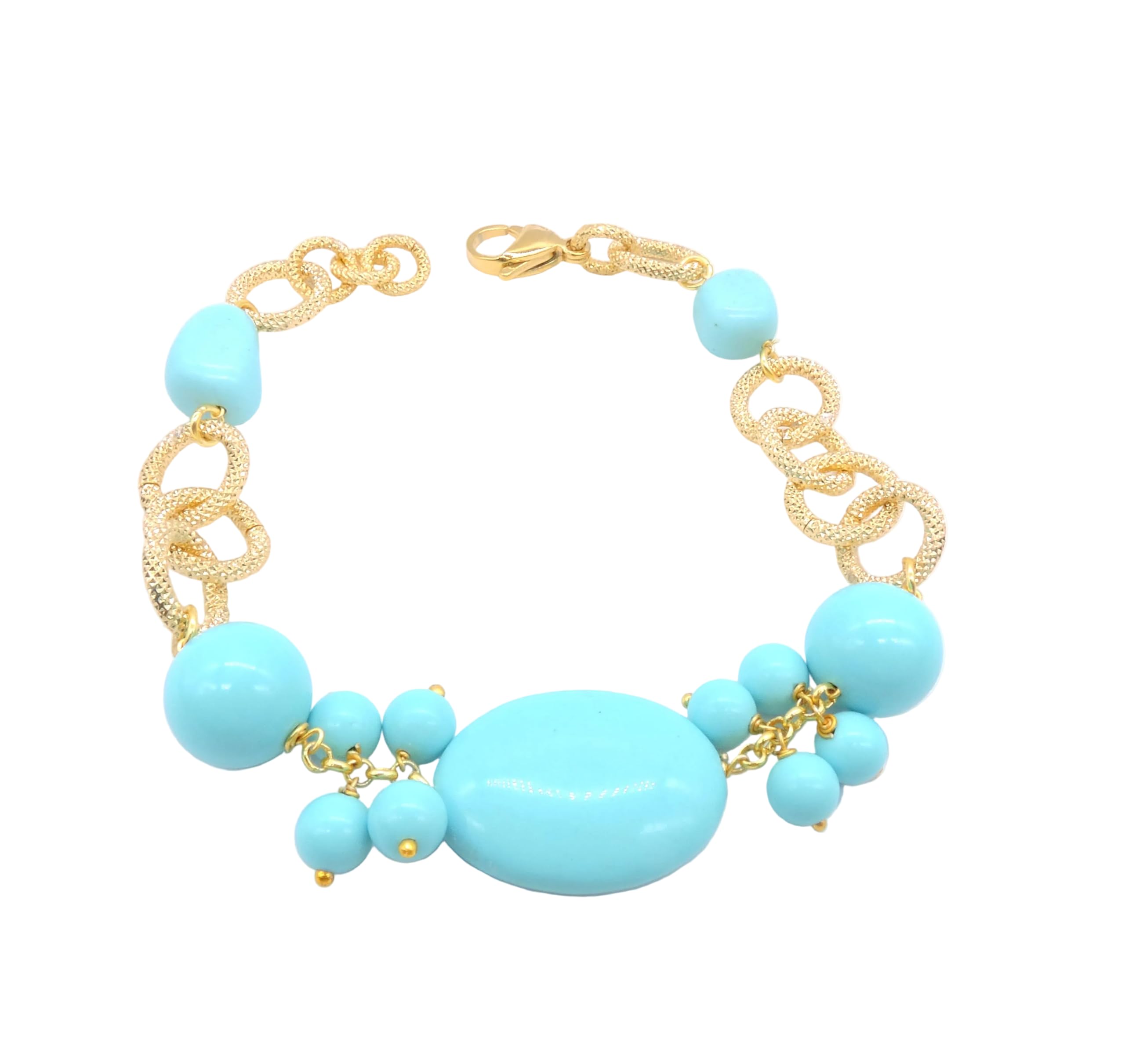 Bracciale Catena Dorata e Perle in Pasta di Turchese