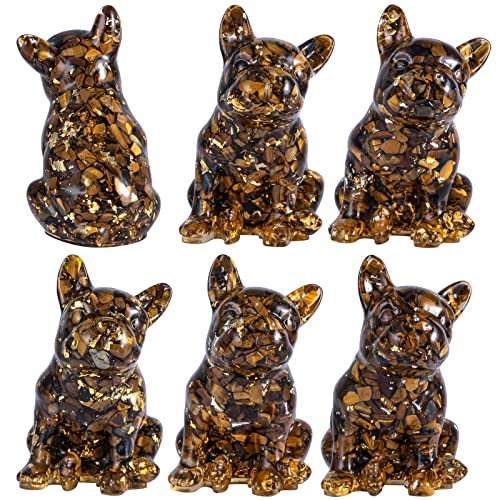 Nupuyai Tiger's Eye French Bulldog Carved Crystal Animal Statue Ornament, Energy Healing Stone Pocket Figurine Resin Home Office Decor - Image 4