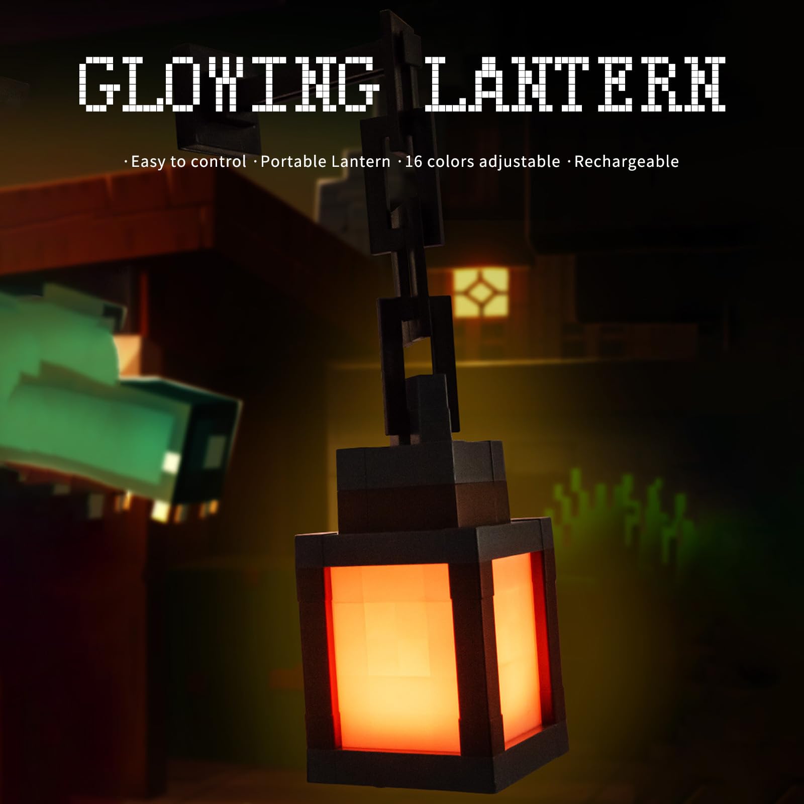 DAZZTIME Pixelated Lantern Nachtlicht,Wall Fackel Nachtlicht,Tragbare Wandlampe,LED Wall Stimmungslicht,16 Farben Mit Fernbedienung & Dimmfunktion,für Zimmer Gamerzimmer