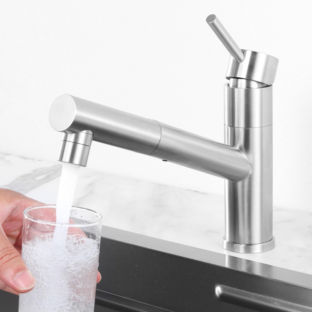 Grifo de Cocina Extraible con Ducha de 2 Modo, Grifería de Fregadero | Giratorio a 150​°, Mezclador Monomando Acero Inoxidable 304, Aireador Extraíble, Agua Fría y Caliente, Cepillado