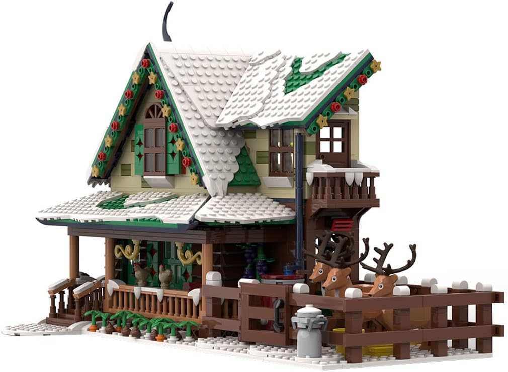 Reindeer Ranch Christmas Snow Scene Assembly Building Blocks Set, Modular Architecture Construction Toy for Teen Adult (1973PCS)