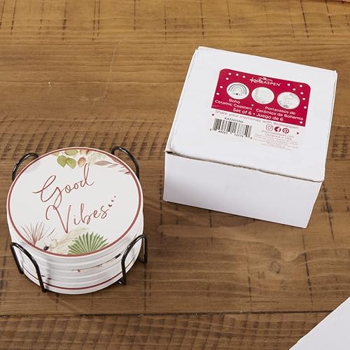 Miniatura 5 de Kate Aspen Posavasos de cerámica boho con soporte (juego de 6), decoración bohemia para el hogar y juego de regalo, recuerdo de fiesta, regalo para