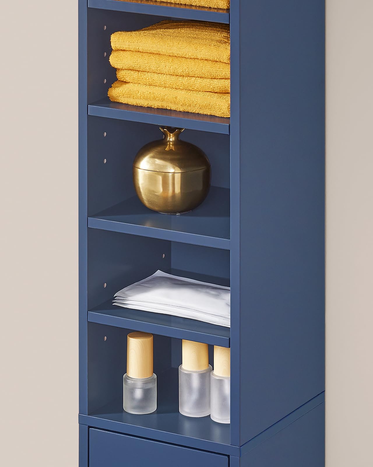 Armadietto da bagno alto 20 cm di profondità, autoportante, in MDF resistente all'acqua, con ripiani regolabili, soluzione salvaspazio per piccoli spazi