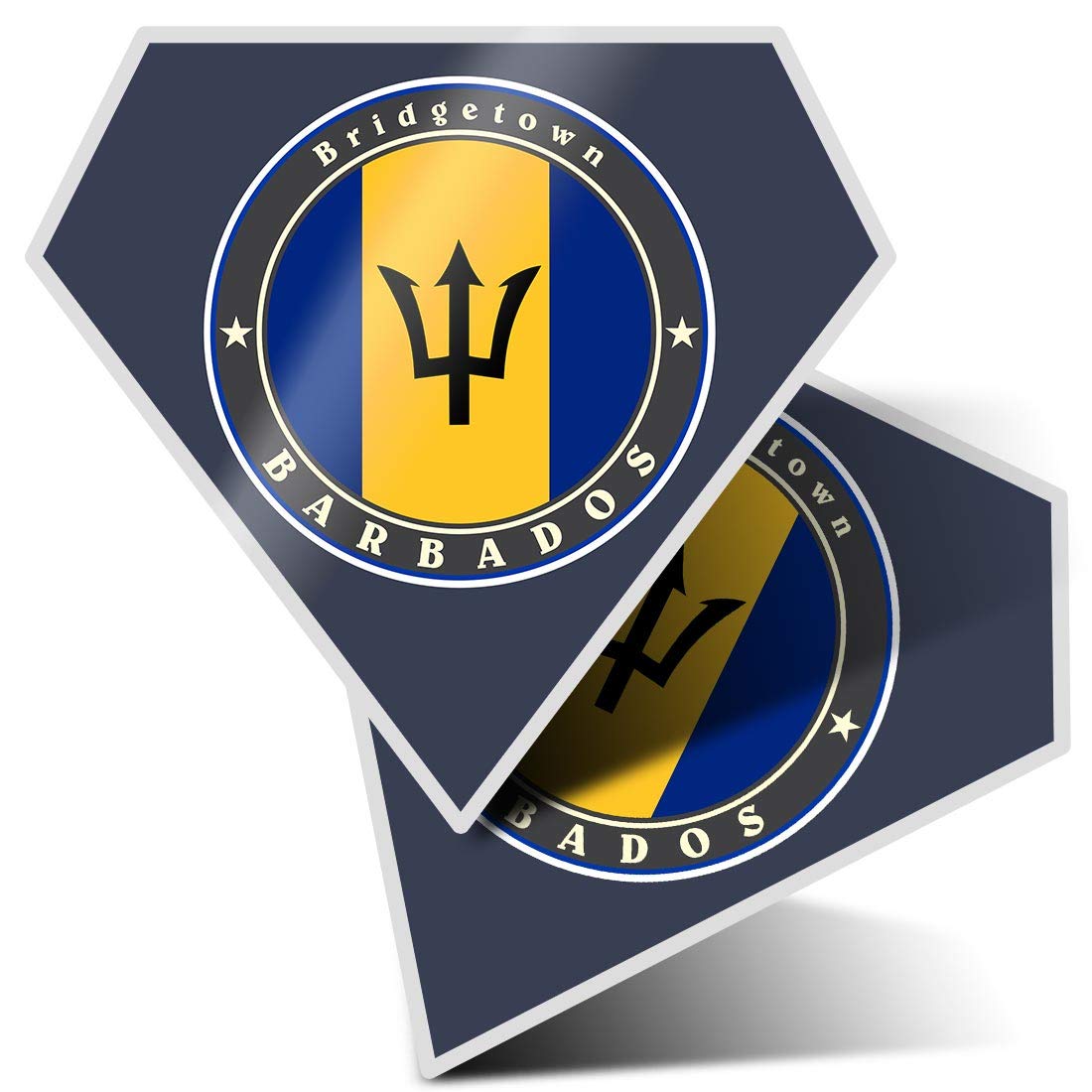 2 x Diamond Stickers 7.5 cm - Barbados Bridgetown Flag Stamp Fun Decals for Laptops,Tablets,Luggage,Scrap Booking,Fridges, #5040