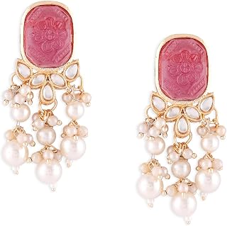 Zaveri Pearls Wine Color Stone Kundan Pearls Layer Yellow Gold Drop Earring For Women-ZPFK15441 Price In India