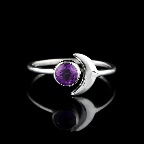 Miniatura 4 de Anillo de plata de ley 925 con forma de media luna Piedra natural Piedras pulidas Joyería de diseñador hecha a mano Anillo bohemio de boda