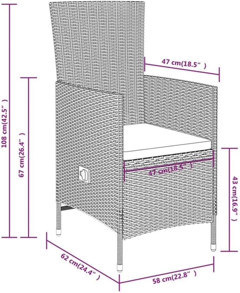 BOWERY HILL 3-Piece Contemporary Patio Dining Set, Weather-Resistant PE Rattan, Beige and Black with Glass Top, Adjustable Armrests and Backrests, Powder-Coated Steel Frame, Outdoor Garden Furniture