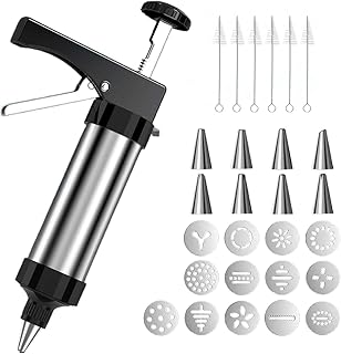 Cookie Press Gun Kit for Cookie Baking with 8 Icing Nozzles, 13 Cookie Discs (bronze black)