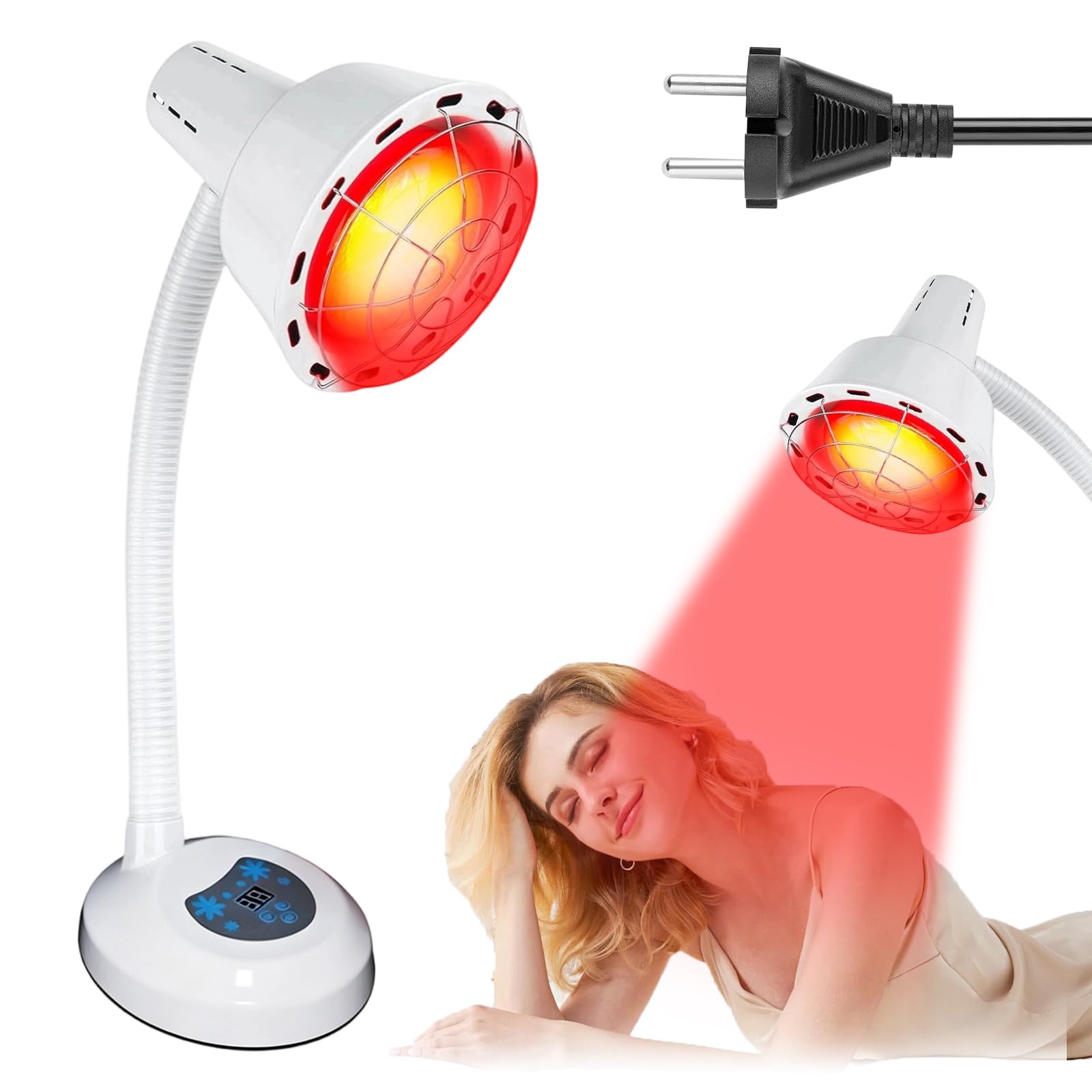 275W Rotlichtlampe Wärmelampe mit Schutzgitter & Temperaturregelung - Infrarot-Wärmelampe für Muskelverspannungen, Ideal für Wärmebehandlung und Wickeltisch