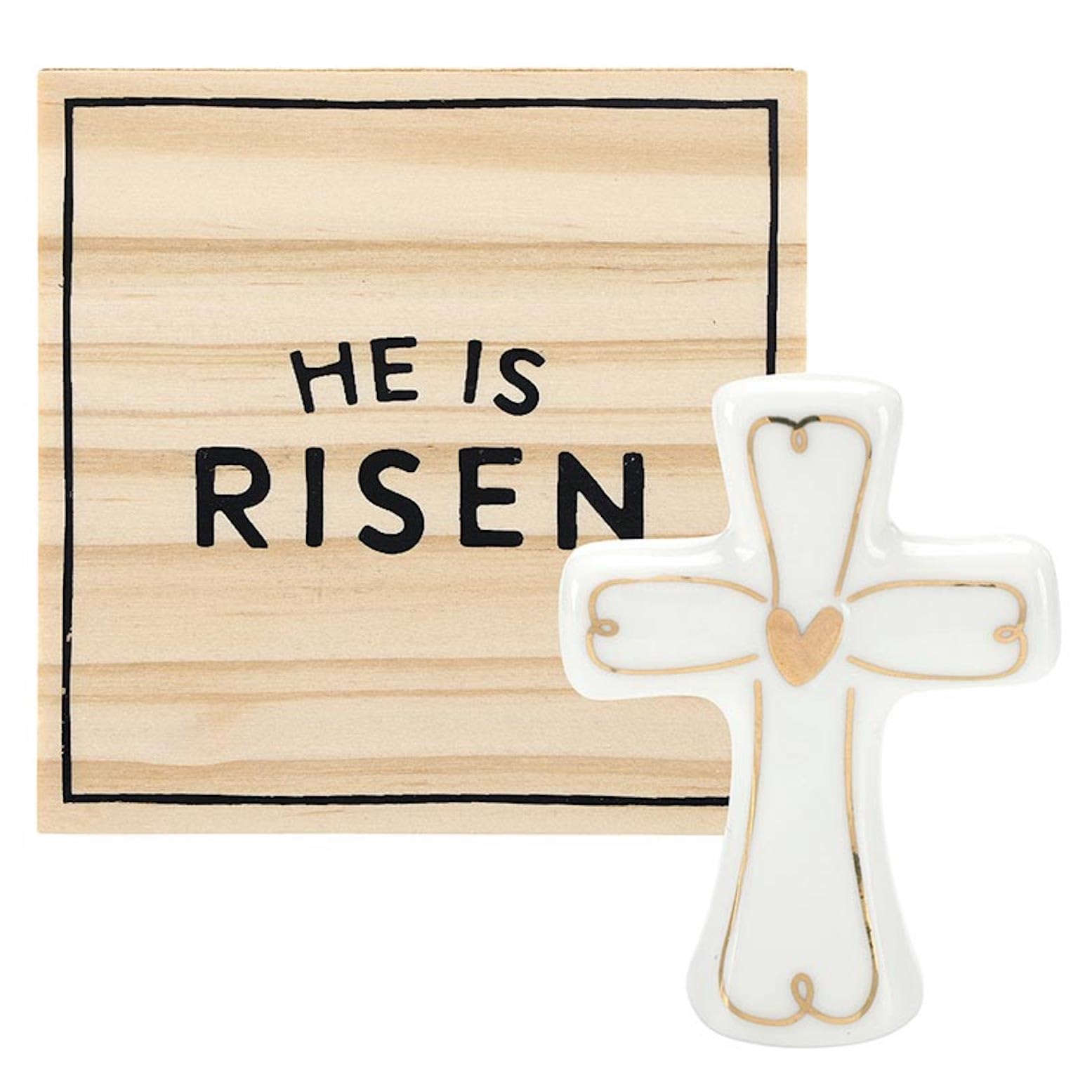 Santa Barbara Design Studio Women's He Is Risen Christmas Keepsake Ceramic Cross Gift Boxed Mini Figurine, 1.75" Tall,