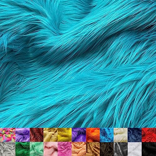 Ice Fabrics Faux Fur Fabric by The Yard - 60 Inches Wide Super Soft and Fluffy Shaggy Mohair Fur Fabric for Costumes, Apparel, Rugs, Pillows, Decorations and More - Turquoise - One Yard
