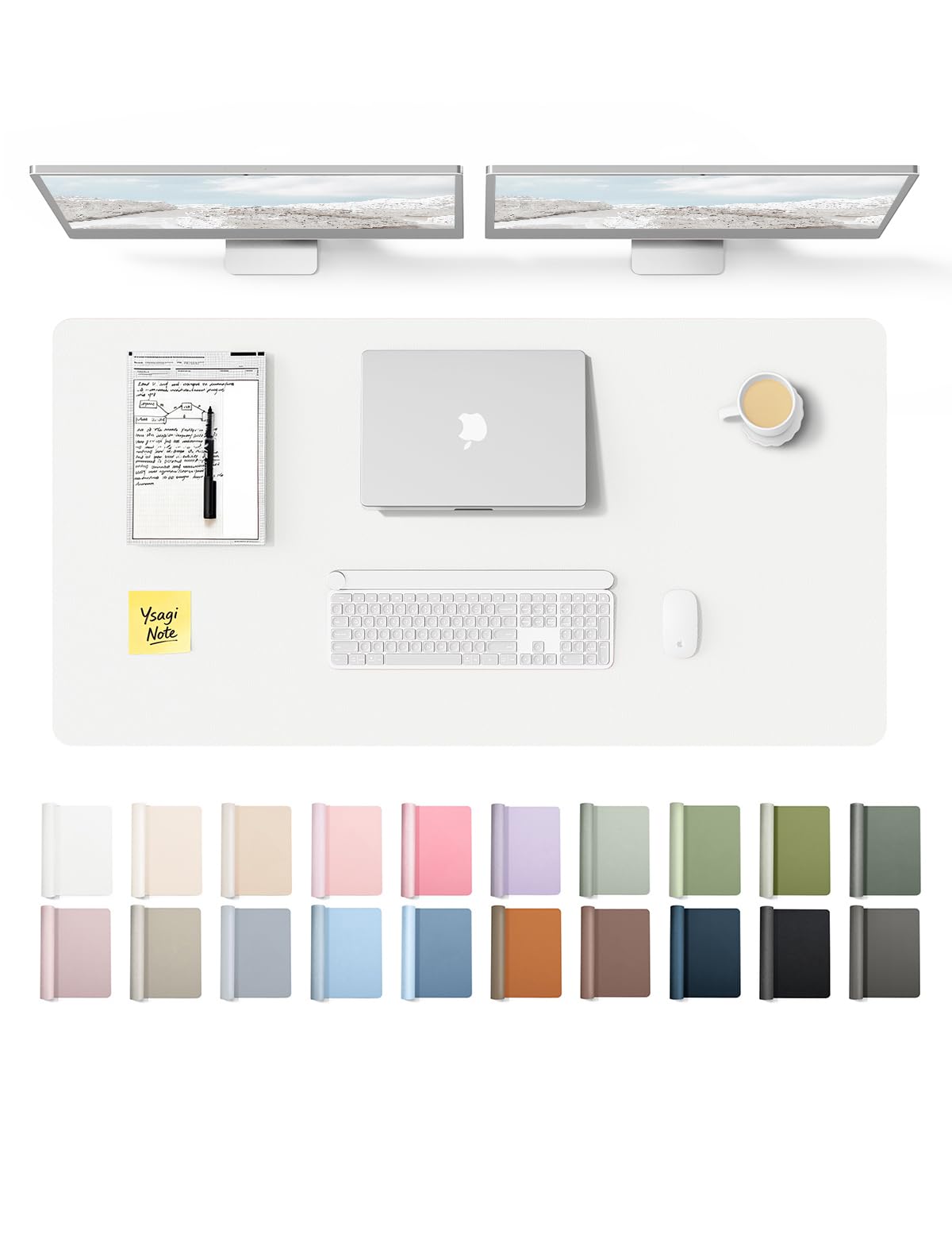 YSAGi Leather Desk Protector, Office Mat, Large Mouse Mat, Non-Slip PU Leather Blotter, Laptop Desk Pad, Waterproof Writing Pad for Office and Home (White, 47.2" x 23.6")