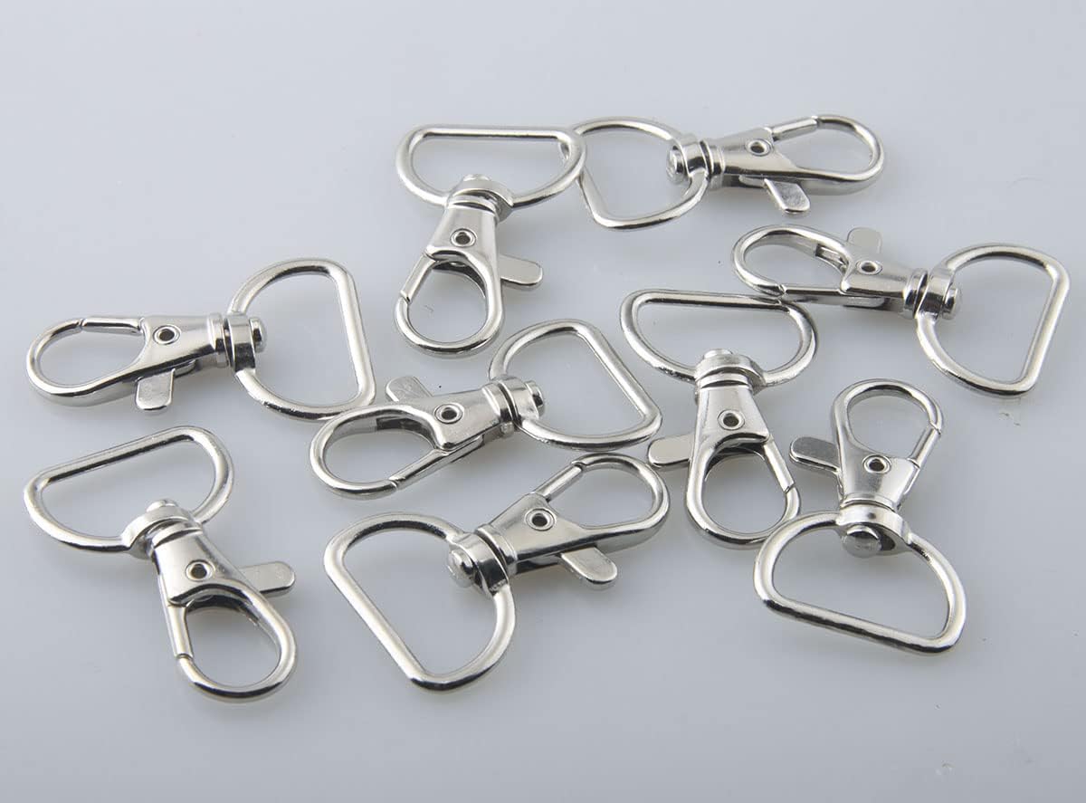 Wholesale 100pcs Swivel Lobster Claw Clasps Snap Hook with 20mm D Ring for DIY Jewelry Findings Handbag Purse Accessories Straps Belting Leather Craft (Silver)