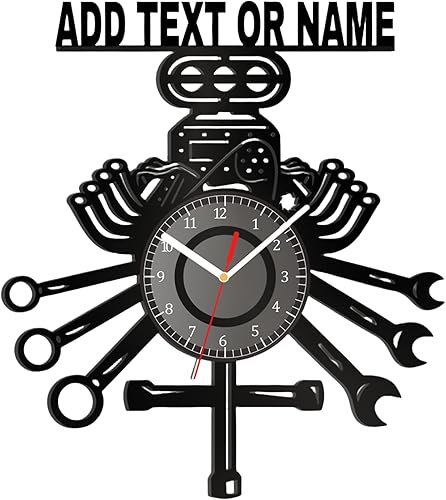 Miniatura 1 de Reloj de pared de garaje personalizado, herramientas mecánicas de reparación automática, reloj de pared, nombre personalizado, texto, hombre, cueva,