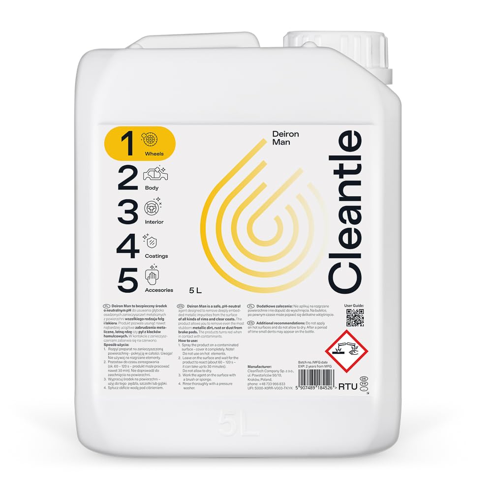 Deiron Man 5l Felgenreiniger und Flugrostentferner Hochwirksamer pH neutraler Reiniger für Felgen und Lack Sicher für Keramikbeschichtungen und Wachse Bremsstaubentferner Gel Kirschduft