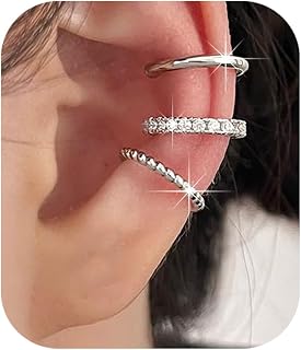 PANSHI 3Pcs Non-Piercing Ear Cuffs Clip-On Gold Silver Cuff Earrings - Trendy Hypoallergenic Teen Gifts for Women