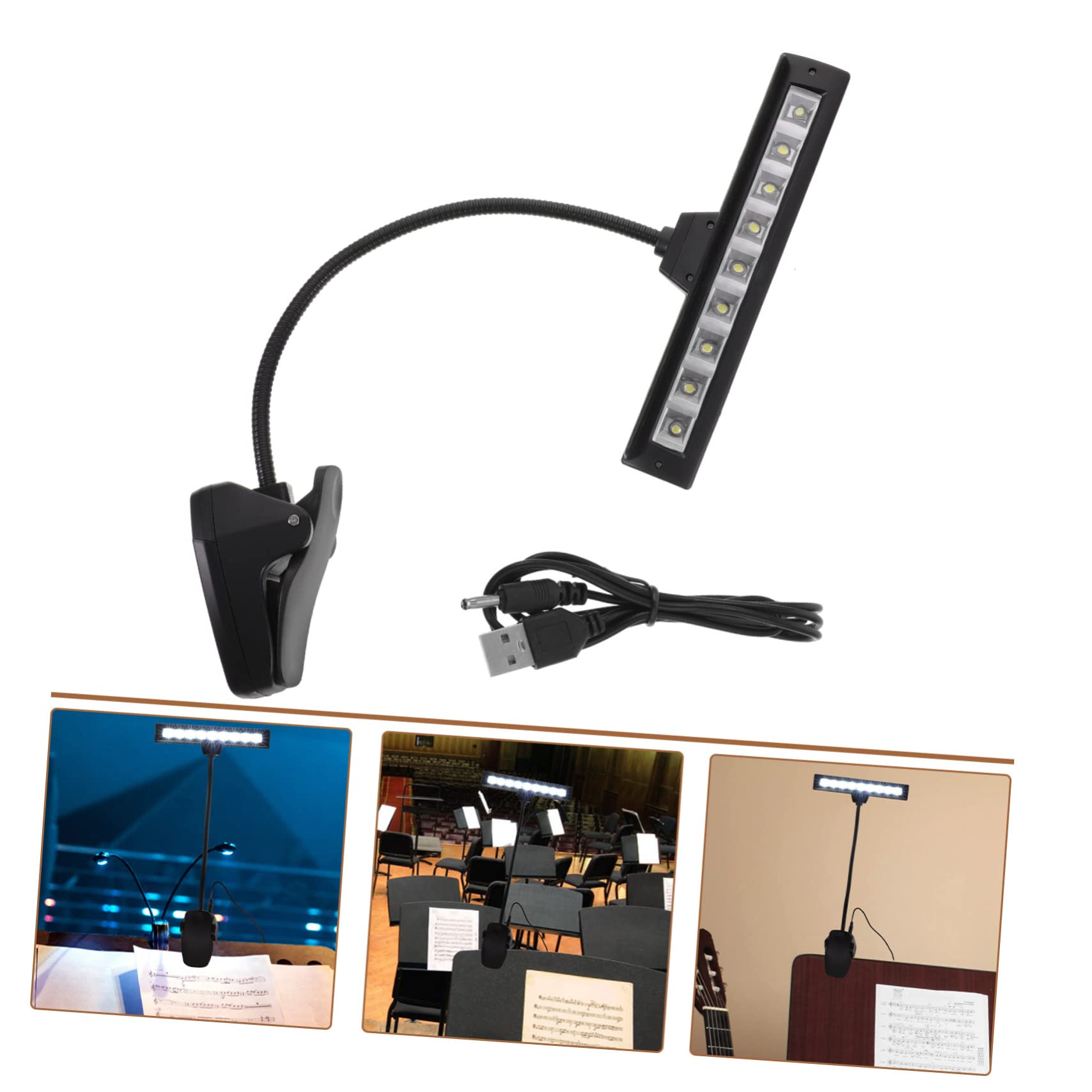 FRCOLOR Lampada per Leggio Musicale LED Luce per Pianoforte con Clip Regolabile senza Batterie Nero per Orchestra Scrivania Tavolo