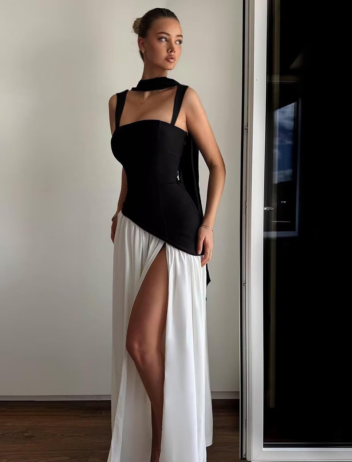 Spaghetti Straps Bridesmaid Dresses Long with Scarf A-Line Square Neck Corset Evening Formal Dress for Women - Image 3