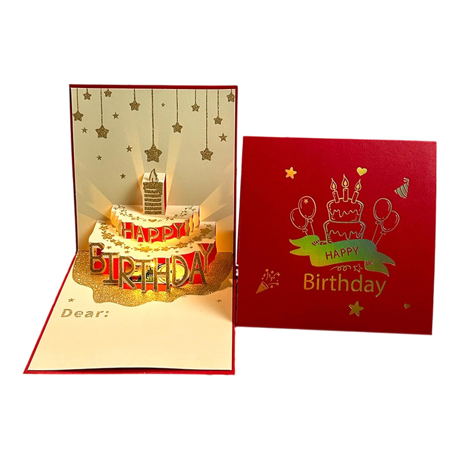 Kalttoy 3D Popup Birthday Card with Light and Music Greeting Card for Friend Foldable Blessing Postcard with Envelope Musical Light Up