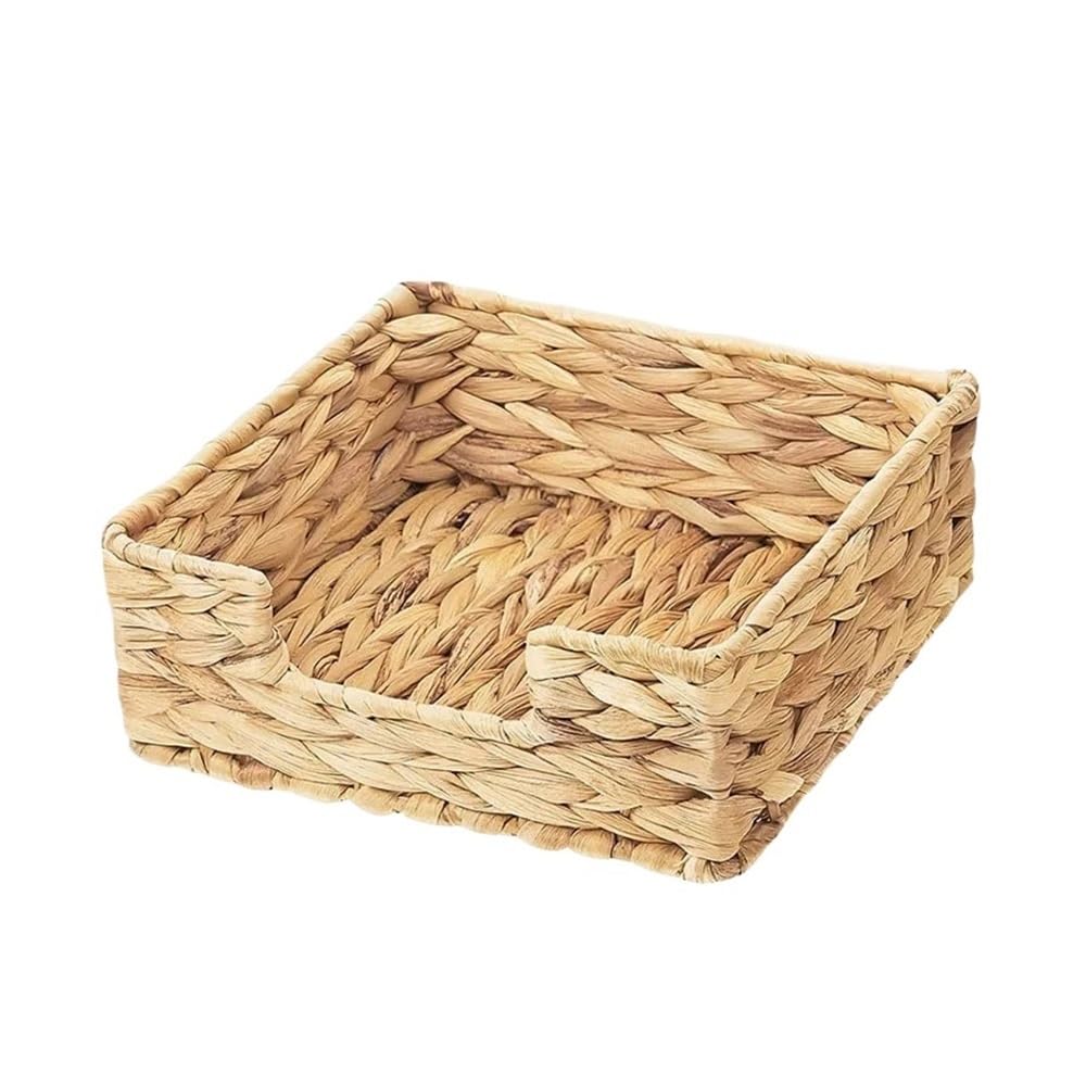 Aimanqi 18X18x7cm Guest Towel Napkin Holder Long Seagrass Woven Rattan Wicker Table Dinner Paper Hand Guest Towel Napkin Basket Tray Caddy(18X18x7cm)