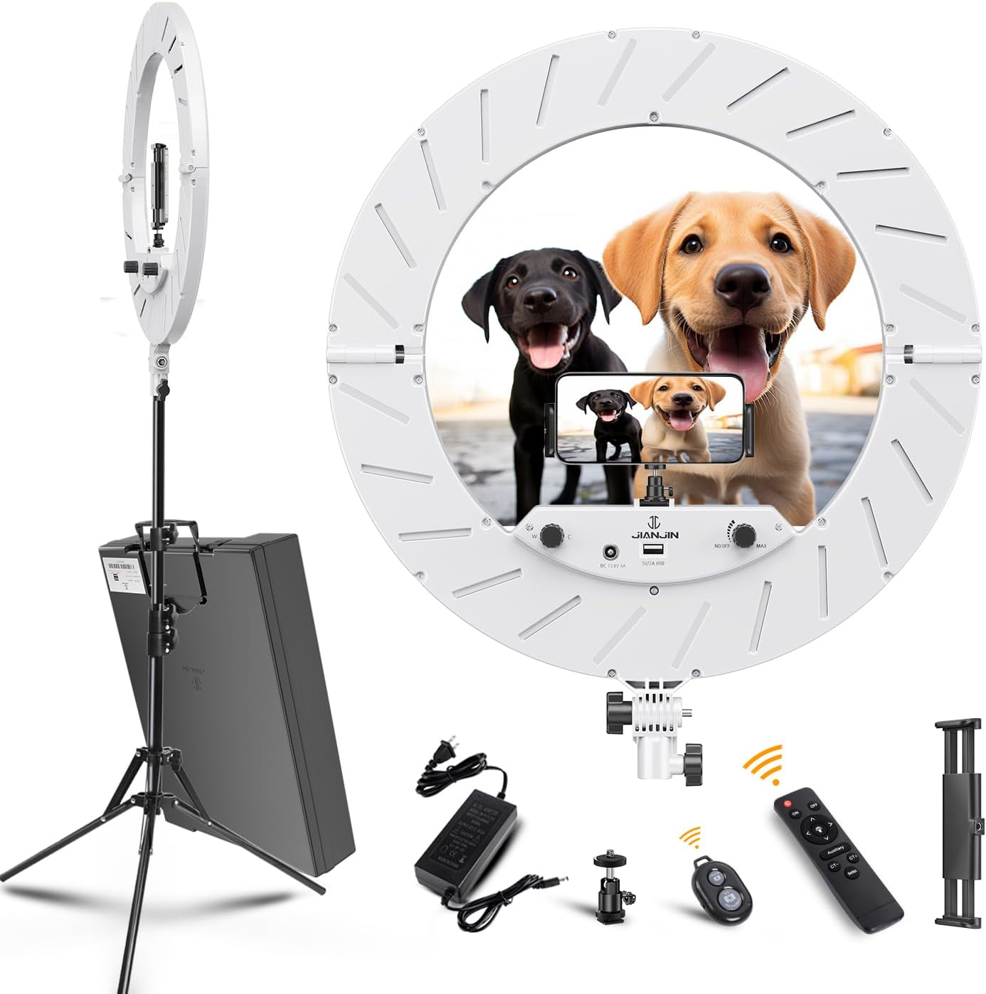 Ring Light Kit:18″/45cm Outer 55W6700k Dimmable LED Light, Tripod Stand, Remote Controller,Box for Camera,Smartphone,YouTube,TikTok,Self-Portrait Shooting,CRI95,White