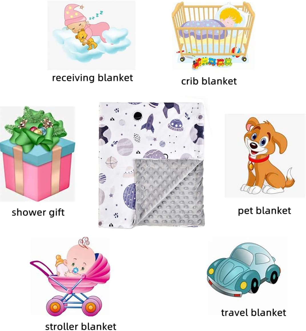 Baby Blanket, Soft Minky Warm Blanket for Boy or Girl, Receiving Blanket with Double Layer Dotted Backing for Newborns Nursery Stroller Toddlers Crib Bedding (30 x 40 Inch) Grey Space - Image 7