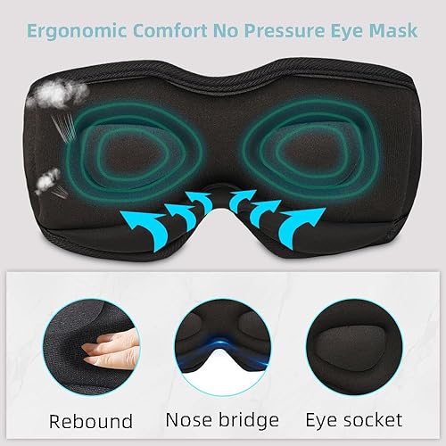 Miniatura 10 de Máscara de sueño Bluetooth, auriculares inalámbricos para dormir, máscara de ojos Bluetooth para dormir de lado, auriculares ajustables 3D para