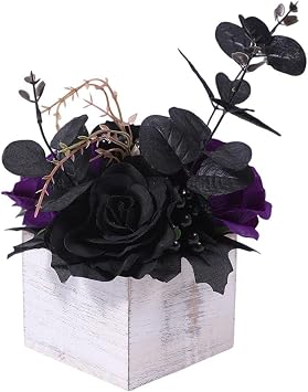 Artificial Flower Black Rose Rose Black Faux Flower Gothic Wooden Box Halloween Decoration Tabletop Party Decoration