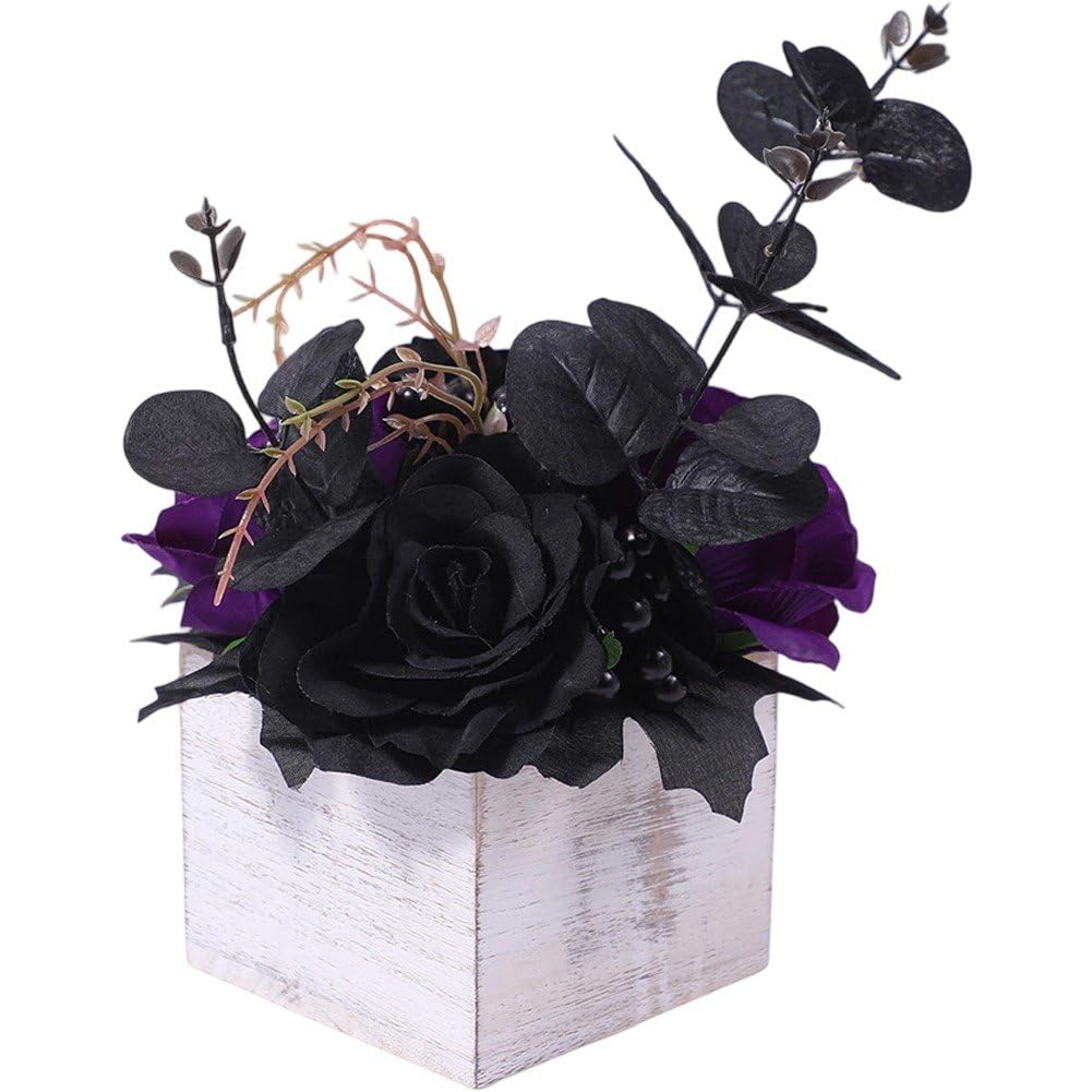 Roses noires artificielles pour vase vieilli Halloween maison