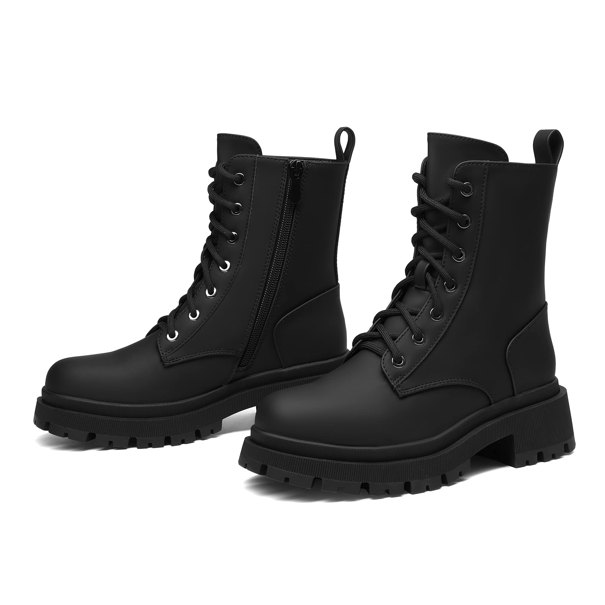 DREAM PAIRS Stivali Anfibi Donna Cerniera con Lacci Silhouette Comoda Chiusura Lampo Fodera Calda Suola Interna