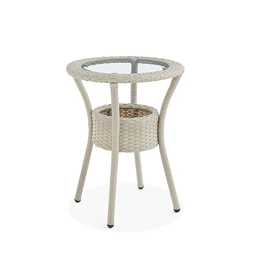 Modern and Weatherproof Haven All-Weather Wicker Outdoor Round Glass-Top Accent