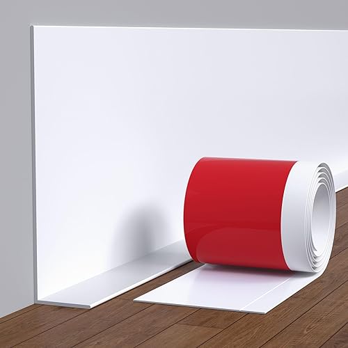 Jaspond Base de pared de vinilo flexible para zócalo, 5 pulgadas x 20 pies, moldura de goma para despegar y pegar, base de pared de goma autoadhesiva