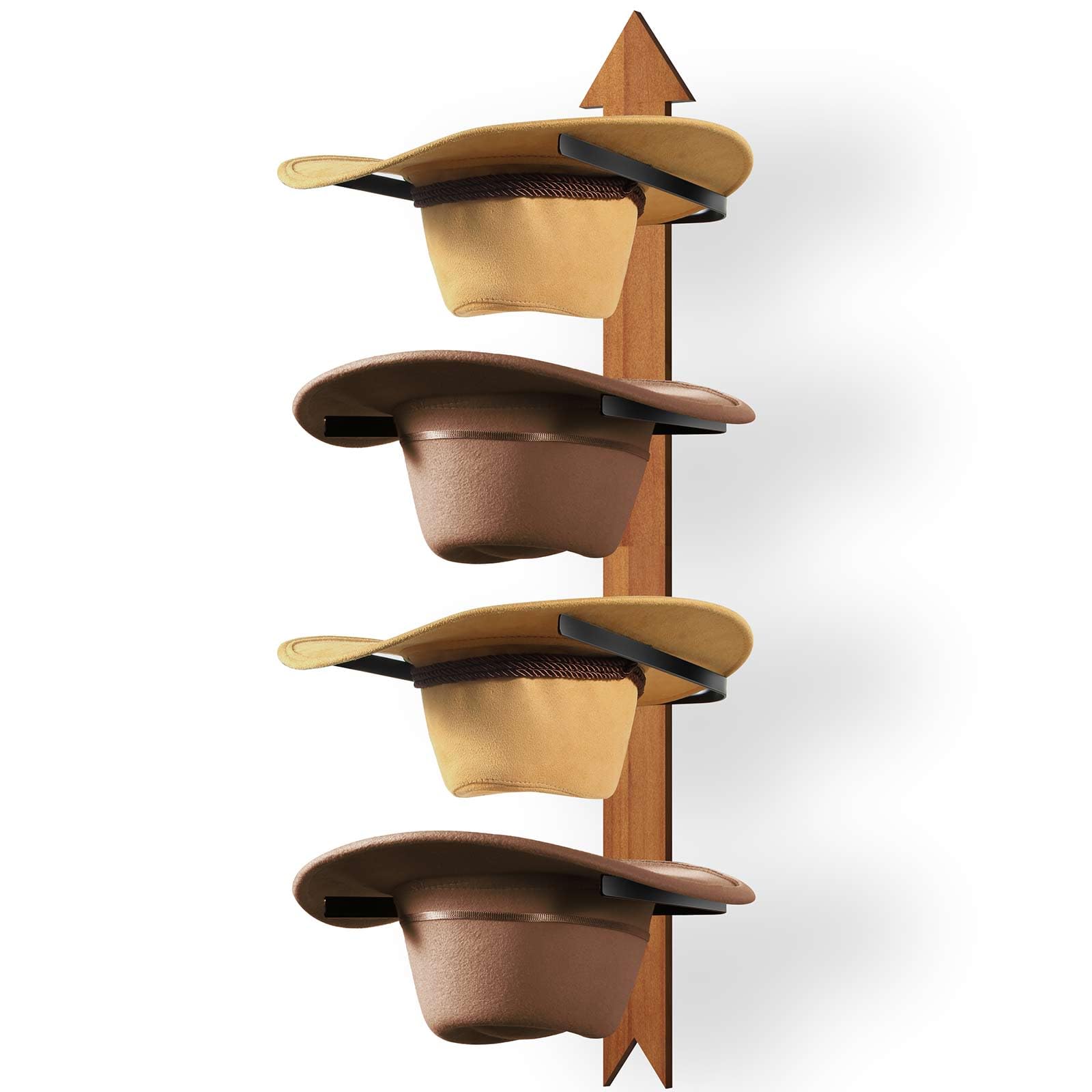 FLUFFYTREE Cowboy Hat Rack, 4 Pieces Wooden Western Rustic Metal Cowboy Hat Hanger with Arrow Sign Board, Gift Cowboy Hat ...