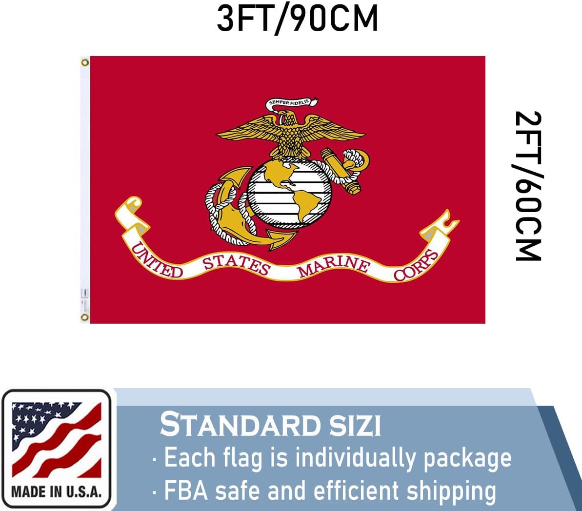 US Marine Corps USMC Flags 2x3 Outdoor Heavy Duty Double Sided Nylon Vivid Color Anti-Fading with 2 Brass Grommets for Home/Company/Indoor Outdoor Decoration