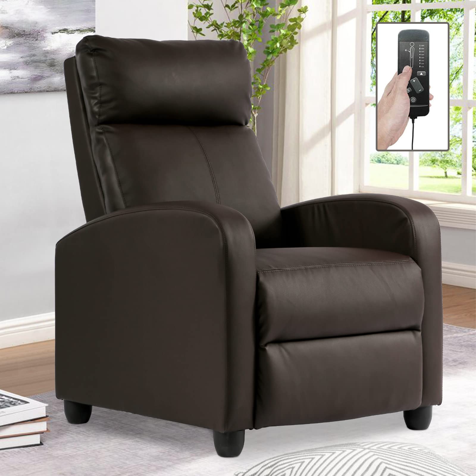 Living Room Recliner Chair Modern Reclining Easy Lounge Winback Single Sofa Reading Chair PU Leather Home Theater Seating Massage Adjustable Accent Armchair w/ Thick Seat Cushion & Backrest, Brown