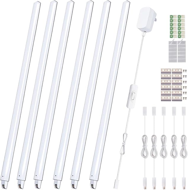 LED Under Cabinet Lighting 6pcs 30 cm Seamlessly Linkable Strip Light Bars for Cabinet, Kitchen, Shelf, Workbench, Cupboard Lighting, 1200 Lumen Cold White 6000K