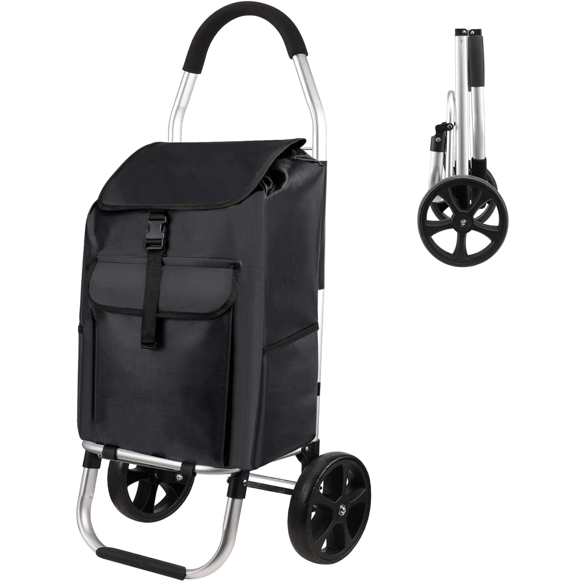 Chariot De Courses Avec Siège 3 Roues Pliable Bleu - Très Résistant Avec Repose-Pieds