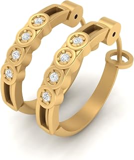 Yellow Gold Finish 925 Sterling Silver Hoop Earrings 0.10TCW Diamond Hoop Wedding Earrings