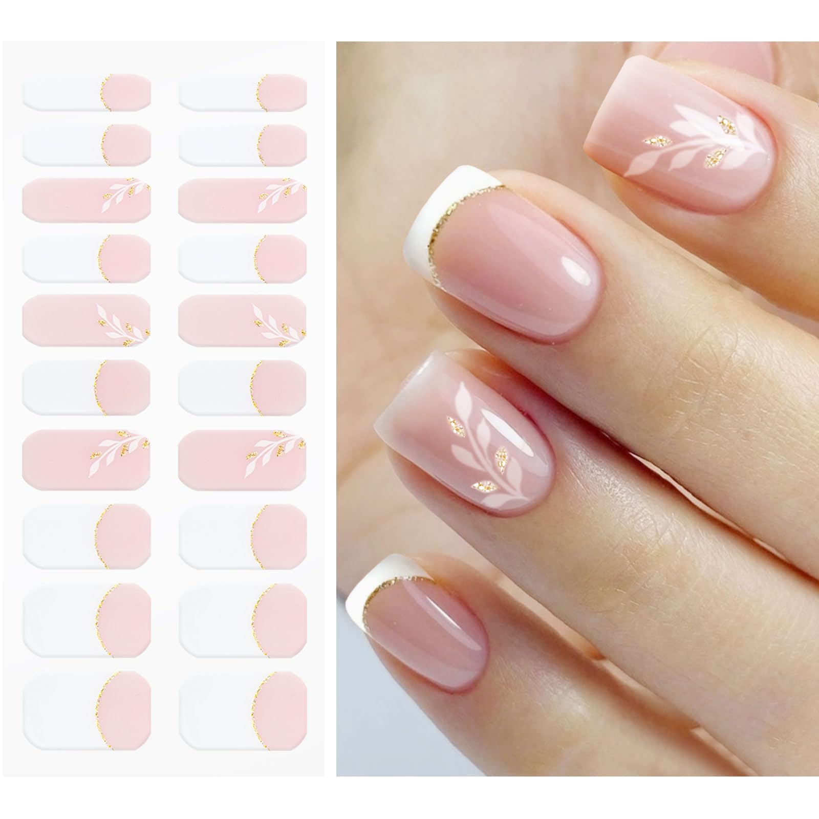 JMEOWIO Gel Nail Stickers Leaves White French Tip Semi Cured Gel Nail Strips Wraps UV/LED Nails Art Design Decoration Accessories - Image 4