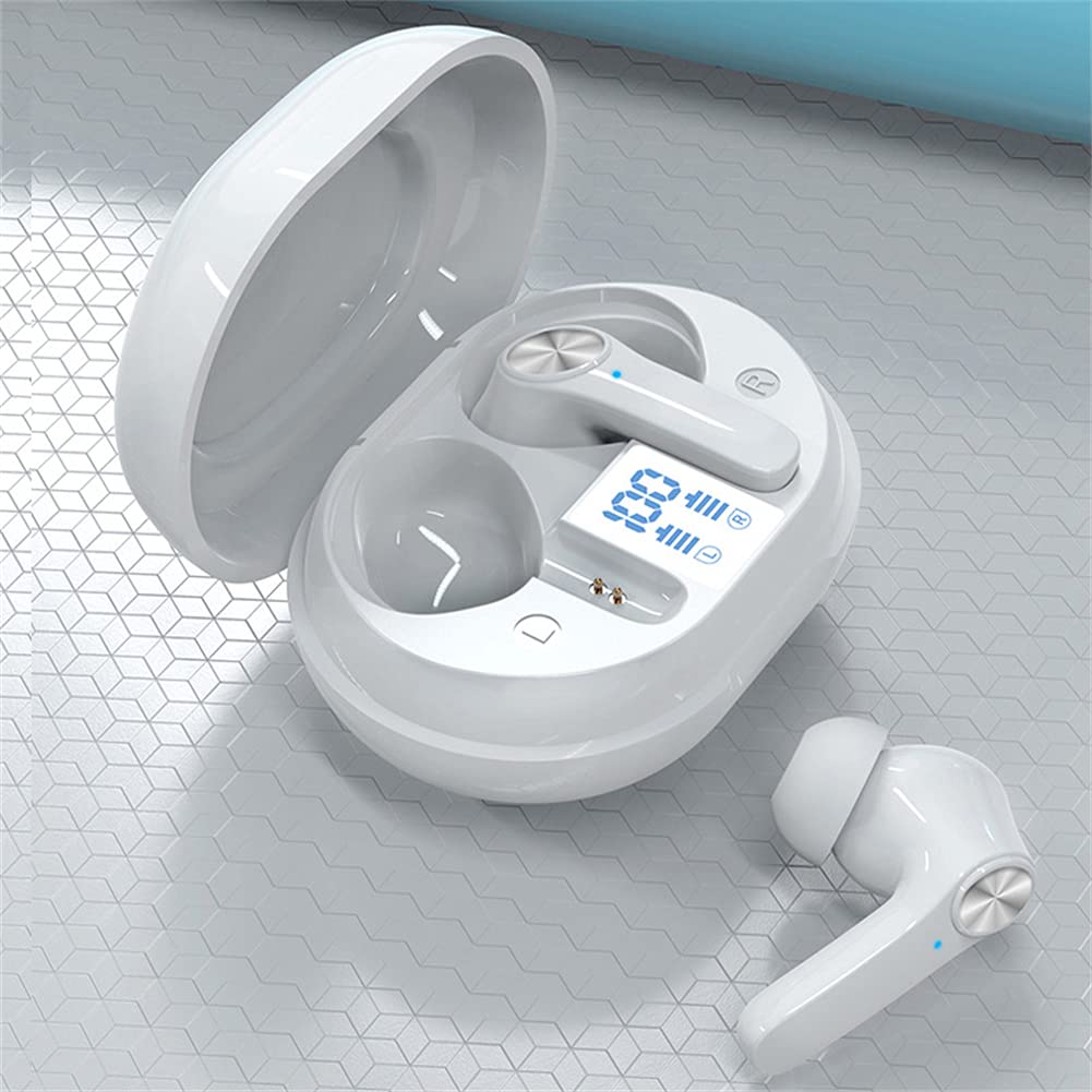 Cuffie Wireless Auricolari Bluetooth, Microfono Integrato, IPX5 Impermeabile, Suono Stereo HiFi, con Custodia in Carica, per Lavoro, Home Office,Bianca