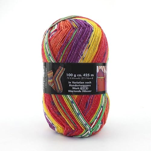 Hilo de calcetín de 4 capas de ópalo según la colección Hundertwasser, 75% lana 25% poliamida teñido espacialmente colorido hilo para tejer y tejer